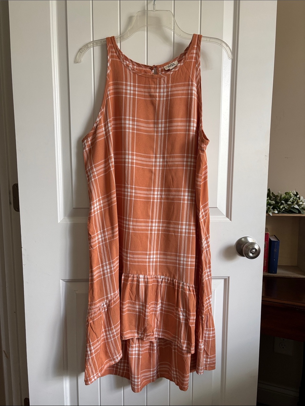 A.N.A Orange and White Plaid Sleeveless Hi-Lo Dress